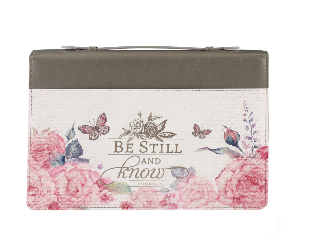 Bible Cover -Be Still Psalm 46:10-Red-Lrg & Butterfly-Lrg