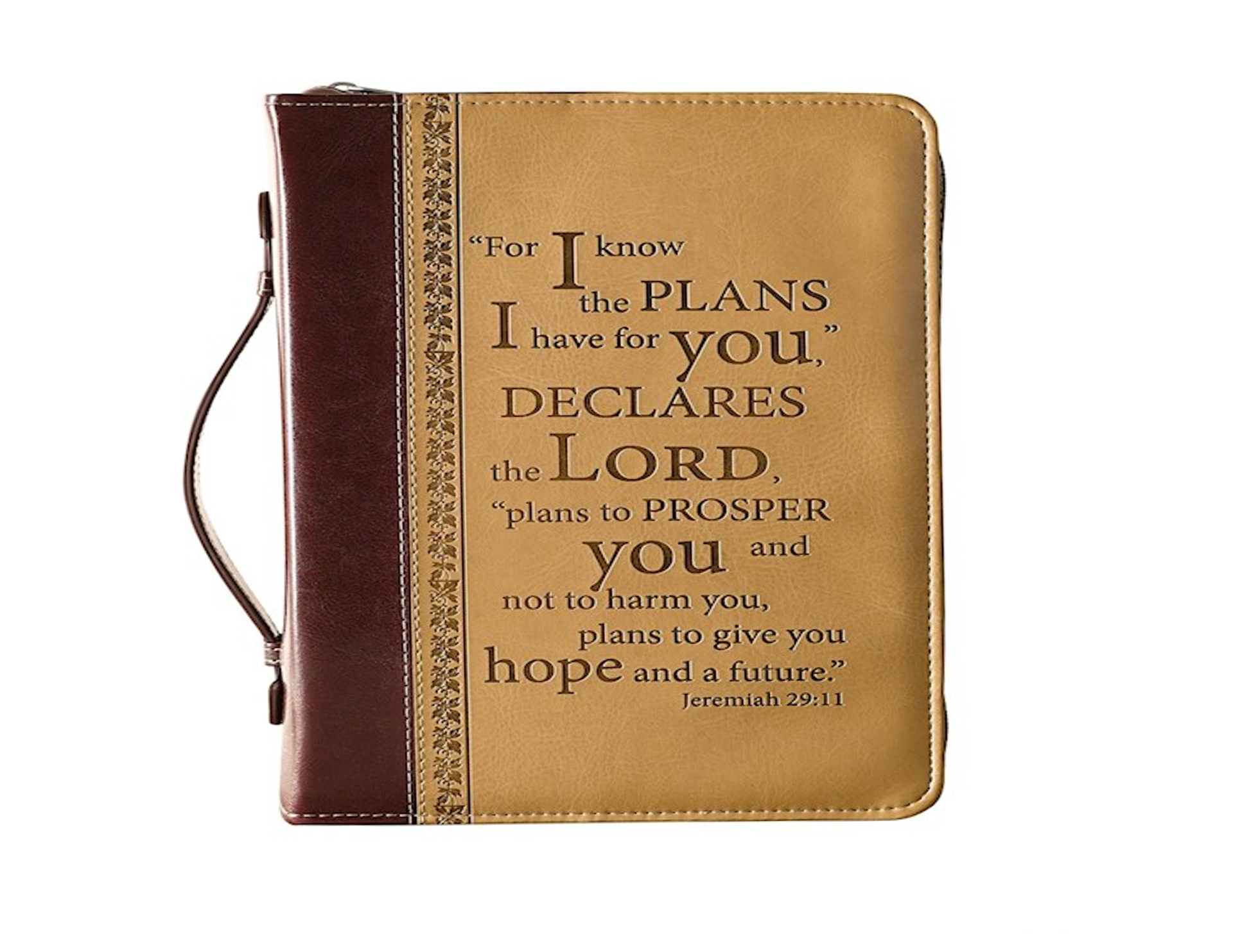 Bible Cover-Classic Lux Leather-I Know The Plans-Burgundy/Sand-Xlg - Image 3