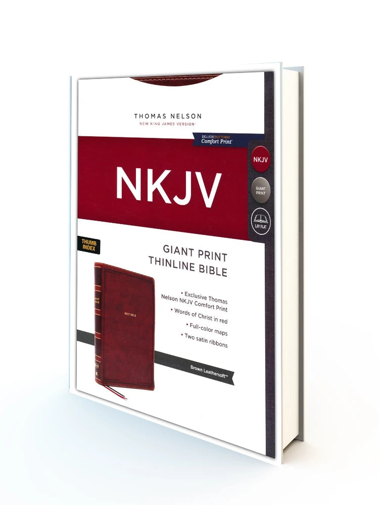 NKJV Giant Print/Thinline Bible (Comfort Print)-Brown Leathersoft - Image 2